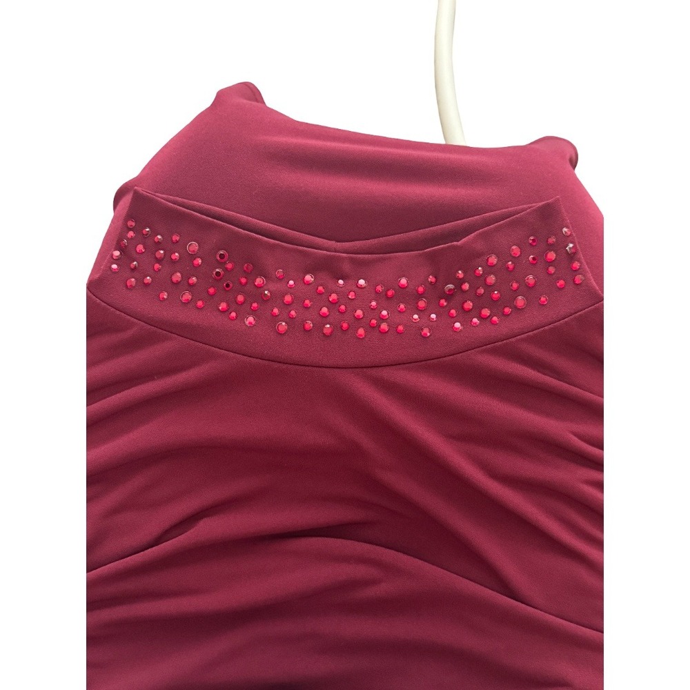 Susan Graver Occasions Top Women 2X Wine Liquid Knit Embellished Mock Neck - Picture 5 of 16